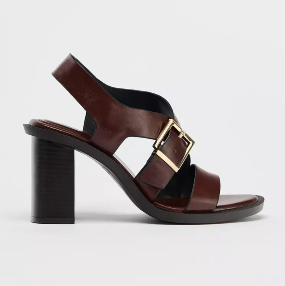 Zara elegant Brown Strappy Heeled Sandals - Picture 3 of 6